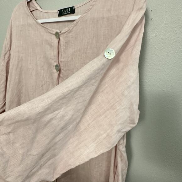 Saga Made In Italy Linen Button Front Tunic Women’s One Size Pink Lagenlook - Picture 5 of 9